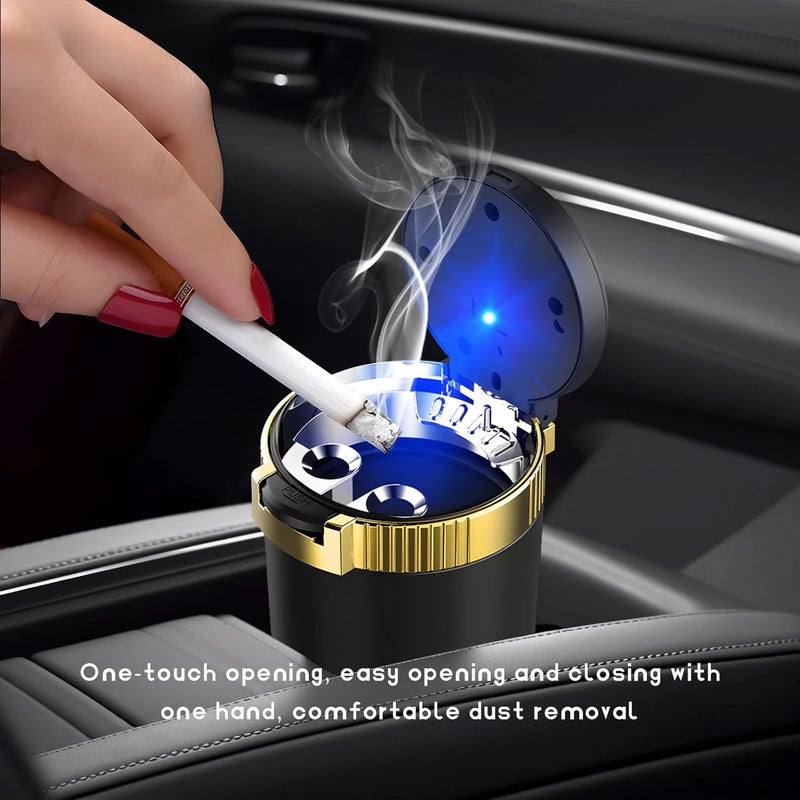 MUQIDA Car Ashtray with Lid, Auto Portable Stainless Steel Smokeless Ash Tray with LED Light, Detachable Windproof Ashtray Mini Trash Can for Most Car Cup Holder Home Office (Golden) - Image 4